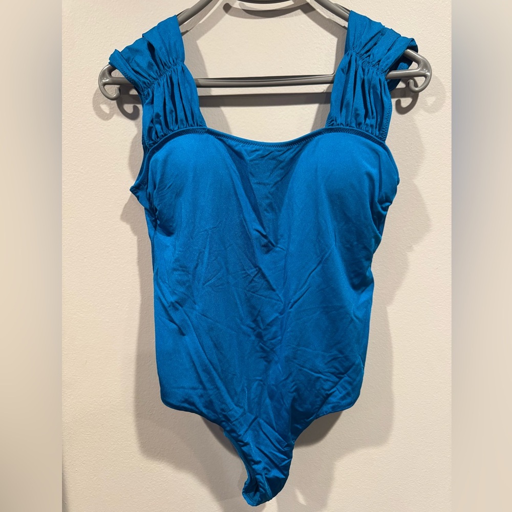 NWT Golden Point Blue Women’s Ruched Swimsuit. Size 36
